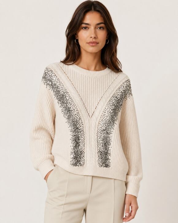 Max Mara Sweaters - Max Mara Studio Lessy Crystal Embellished Wool Sweater Albino Size M